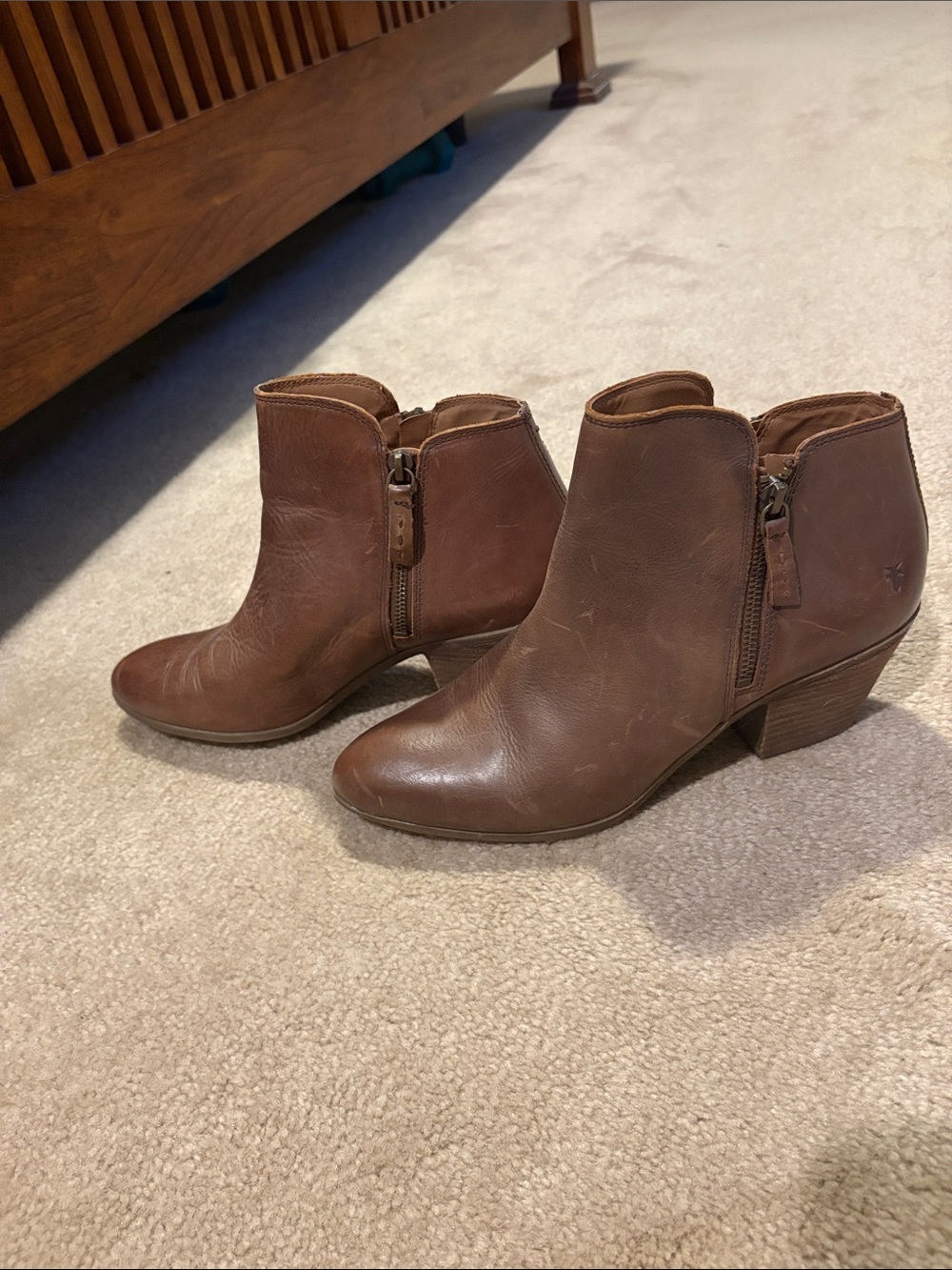 Frye Classic Brown Leather Ankle Booties with Side Zip